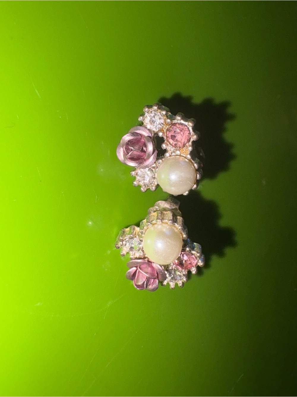 Pearl & Pink Crystal Floral Stud Earrings - Women Jewelry